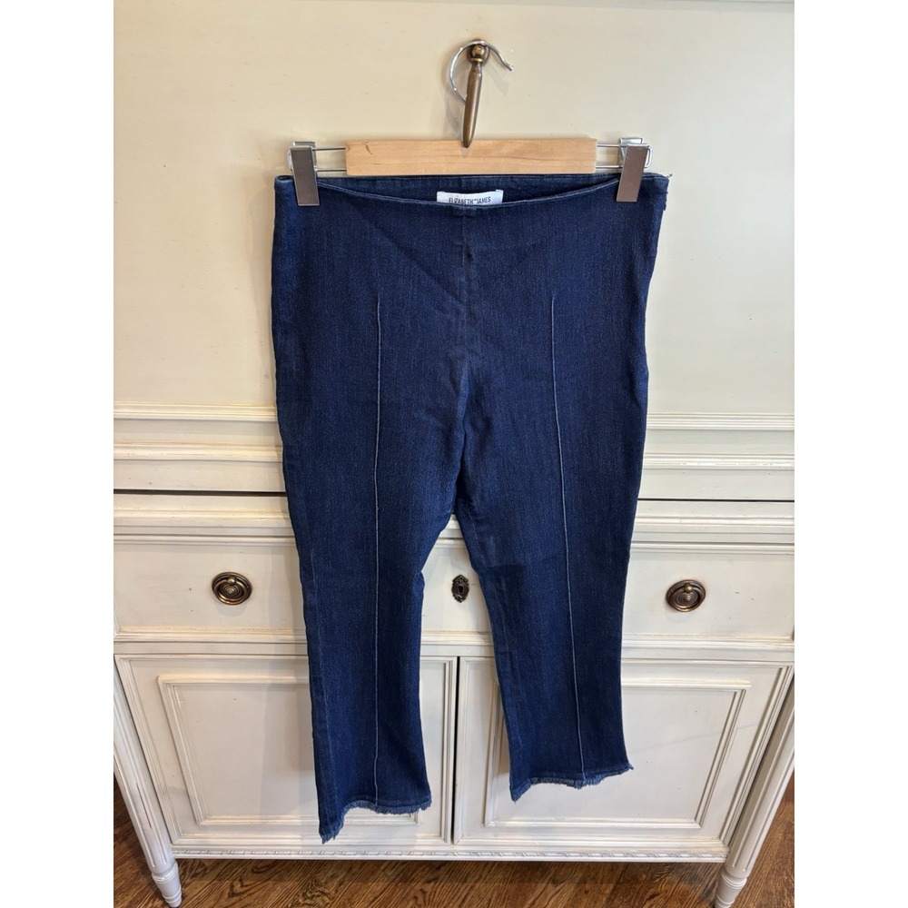 Elizabeth And James Dark‎ Wash Cropped Flare Denim Jeans Blue Zip Close Size 8